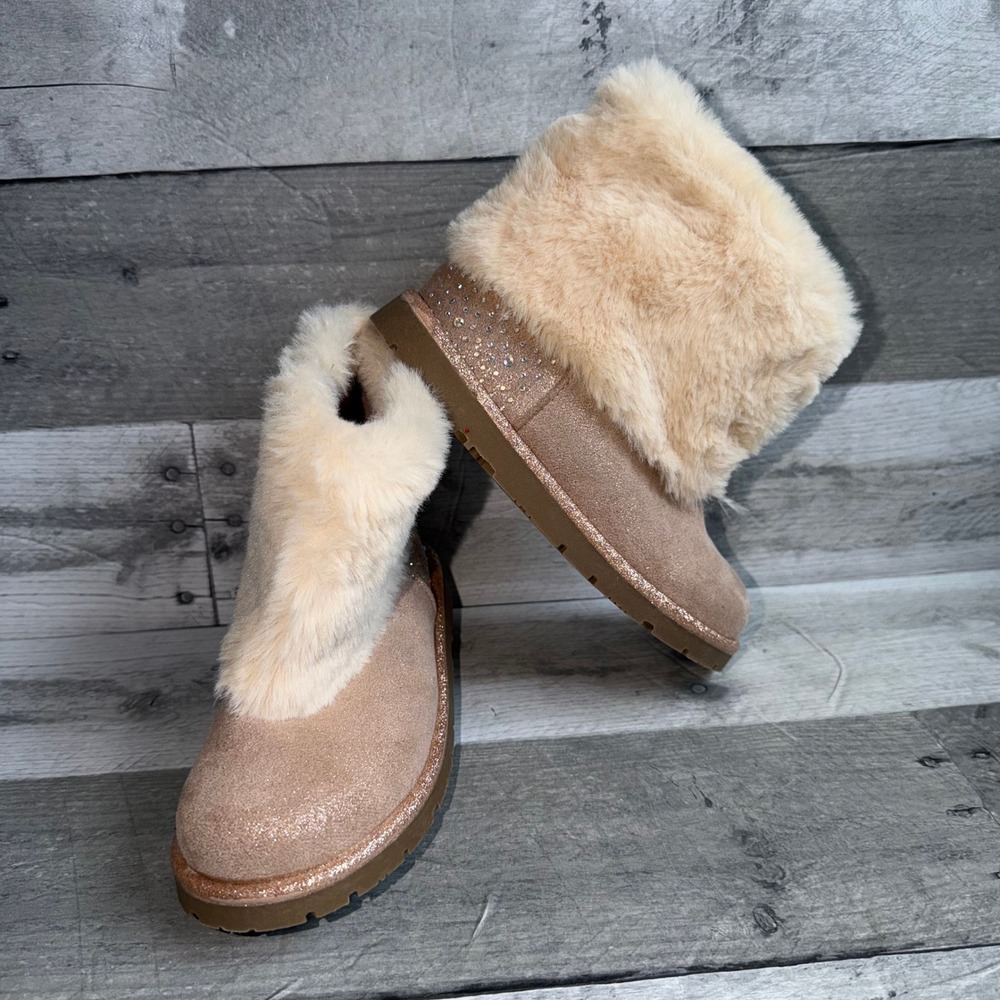 Kelly & Katie Charlie Rose Gold Glitter Faux Fur Rhinestone Boots Kids 10M